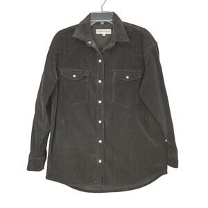 Aritzia Denim Forum Nina Corduroy Western Shirt Shacket Pearl Snap Black Size 2